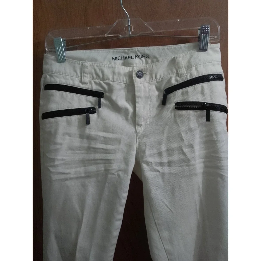 Woman's Michael Kors White Moto Stretch Skinny Ankle Jegging Jeans With Black...